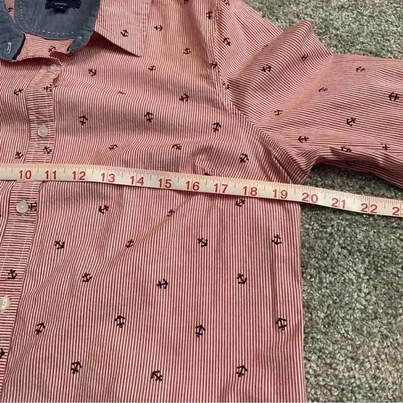Women’s Izod Maroon stripped button down with blue anchors size large - Picture 6 of 8